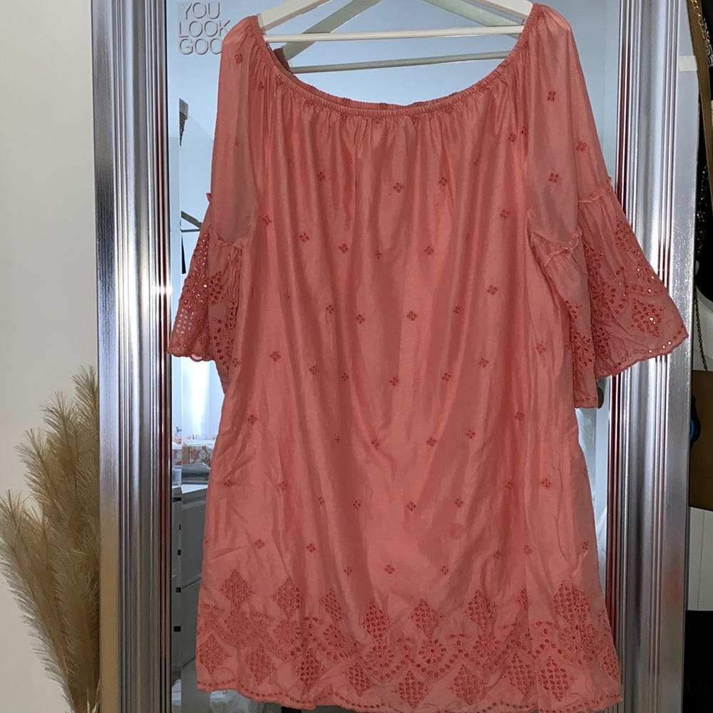 St. John's Bay Coral Off-Shoulder Eyelet Mini Dress